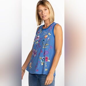 Johnny Was Jessi Knit Tank Top Embroidered Blue XS